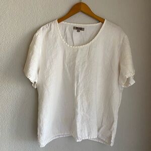Flax Women's White Linen Short Sleeve Top